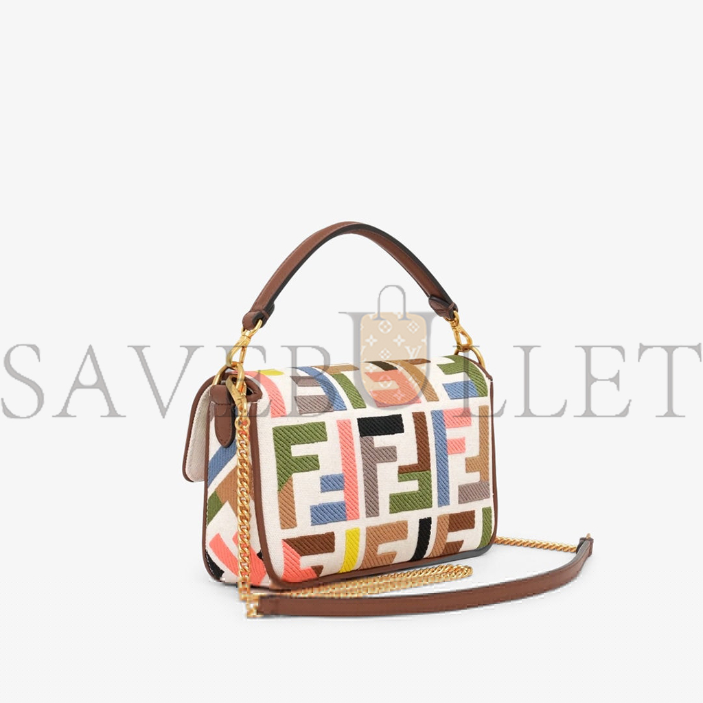 F**di baguette mini canvas bag with multicolour ff embroidery 8bs017anh4f1pj4 (20*13*5cm)